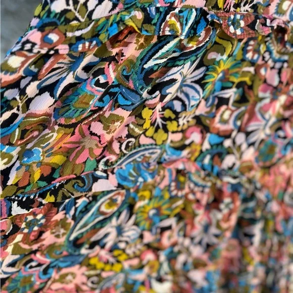 XL By Anthropologie-Robin green blue + pink Paisley tiered ruffle mini dress.XL - Picture 10 of 16